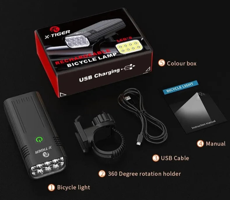 Super Led X-Tiger para Bike USB Recarregável 1500 Lumens